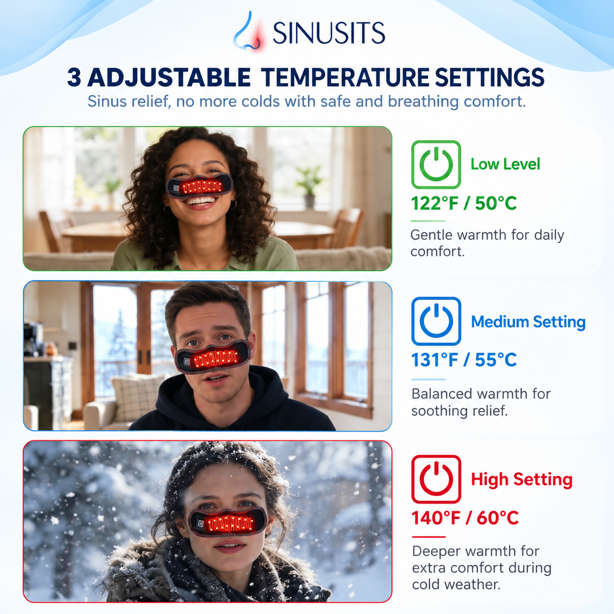 Sinus & Stuffy Nose Relief — SINUSITS™ Red Light Heated Nose Band